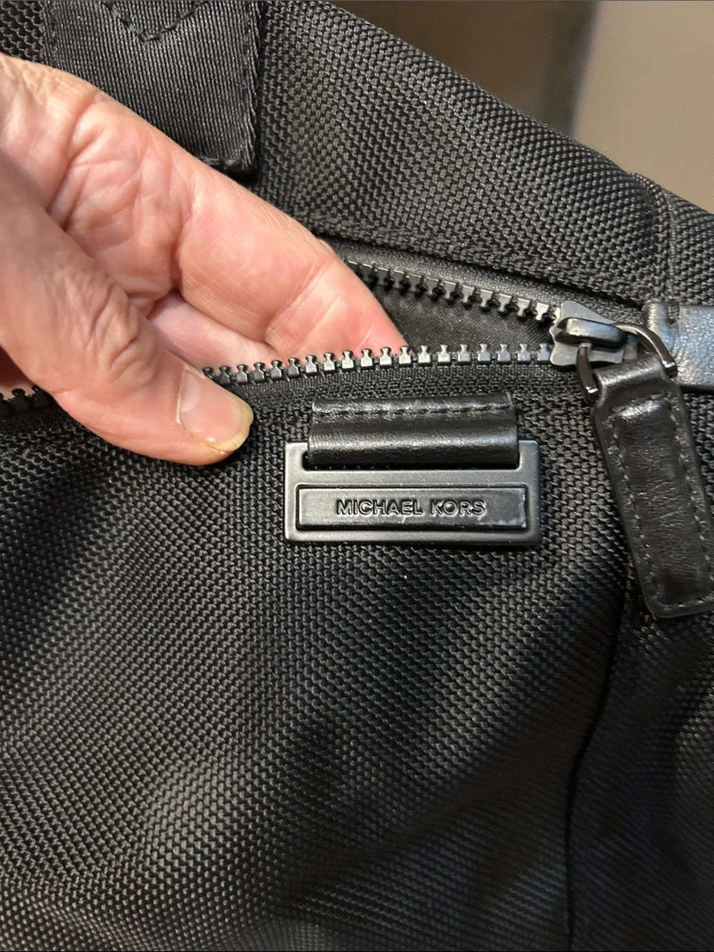 Michael Kors Black Nylon Duffel Bag Travel Gym Carry-On w/ Leather Trim 19x12.